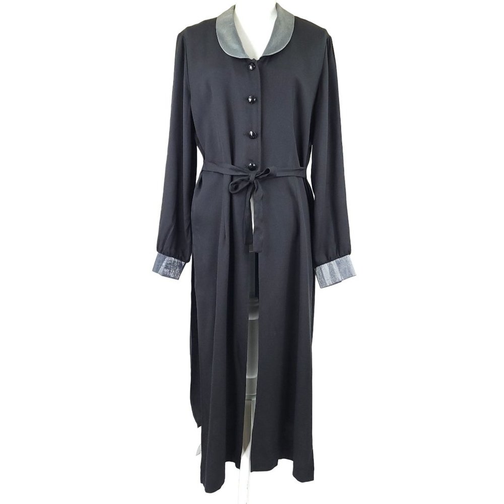 Vintage Alix Taylor Black Duster Jacket Women Size 14 Black Silver Boho Kimono